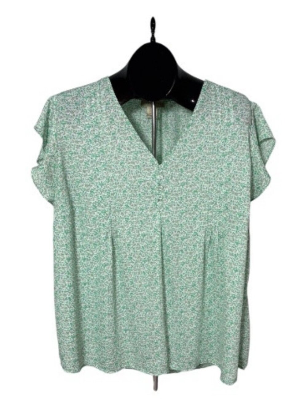 Cynthia Rowley Floral Top Blouse Women's 1X Green White Lightweight V-Neck EUC